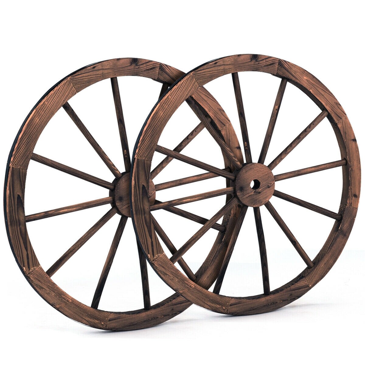 Brown Chinese Fir Decorative Wheel Steel Rim 30 Inch Retro Rustic Home Decor