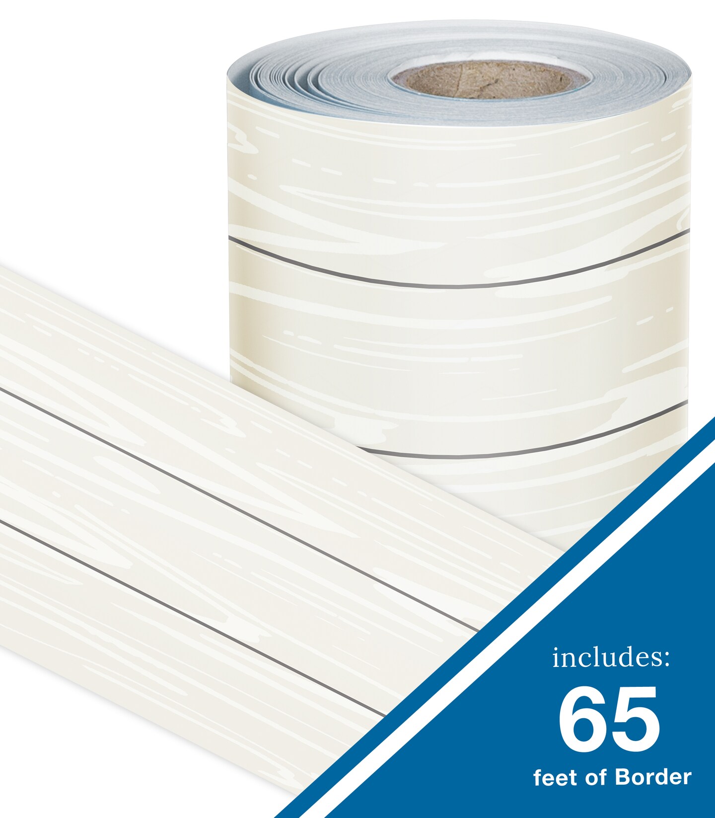 Carson Dellosa Farmhouse 65Ft of White Wood Grain Bulletin Board Borders, 1 Roll of Rustic Trim for Rolling Whiteboard, Cork and Posterboard, Party, Office Decorations, and Classroom Decor