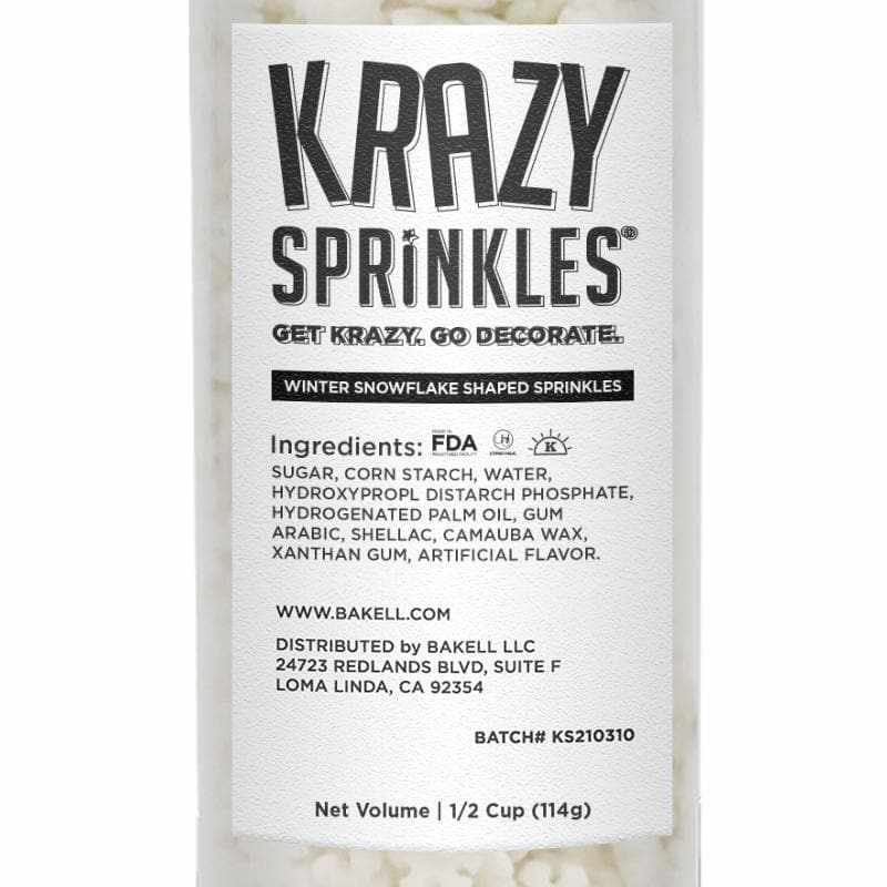 Krazy Sprinkles - Winter Snowflakes (1/2 Cup, 1x Jar) for Cakes, Ice Cream &#x26; Cookies
