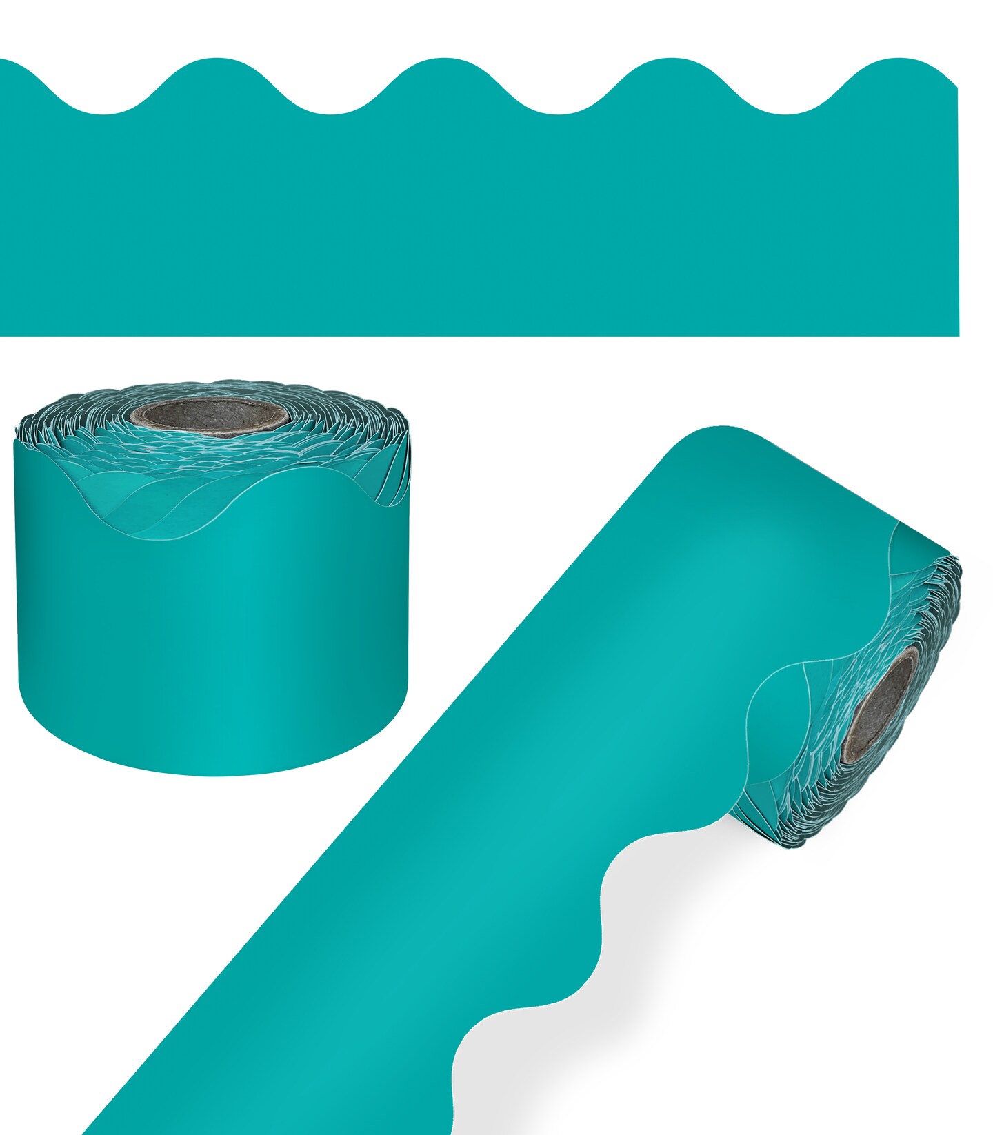 Carson Dellosa 65Ft of Teal Bulletin Board Borders, 1 Roll of Scalloped Trim for Rolling Whiteboard, Cork and Posterboard, Party, Office Decorations, and Classroom Decor