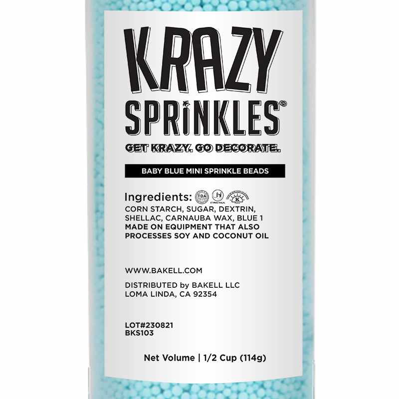 Krazy Sprinkles - Baby Blue Mini Beads (1/2 Cup, 1x Jar) for Cakes, Ice Cream &#x26; Cookies