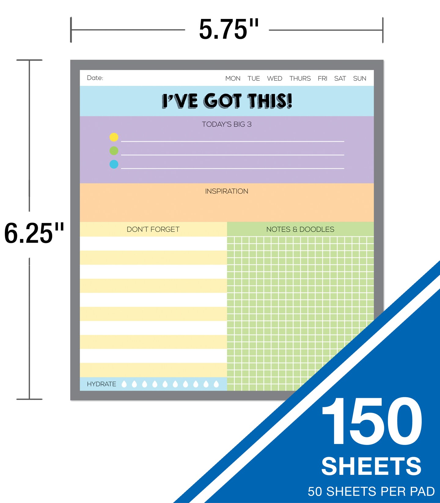 Carson Dellosa I&#x27;ve Got This Notepad 3-Pack Set, Note Pads for To Do List, Goals, Sketch Pad, Checklist, and Classroom Organization Stationary, Desk Accessories and Office Supplies
