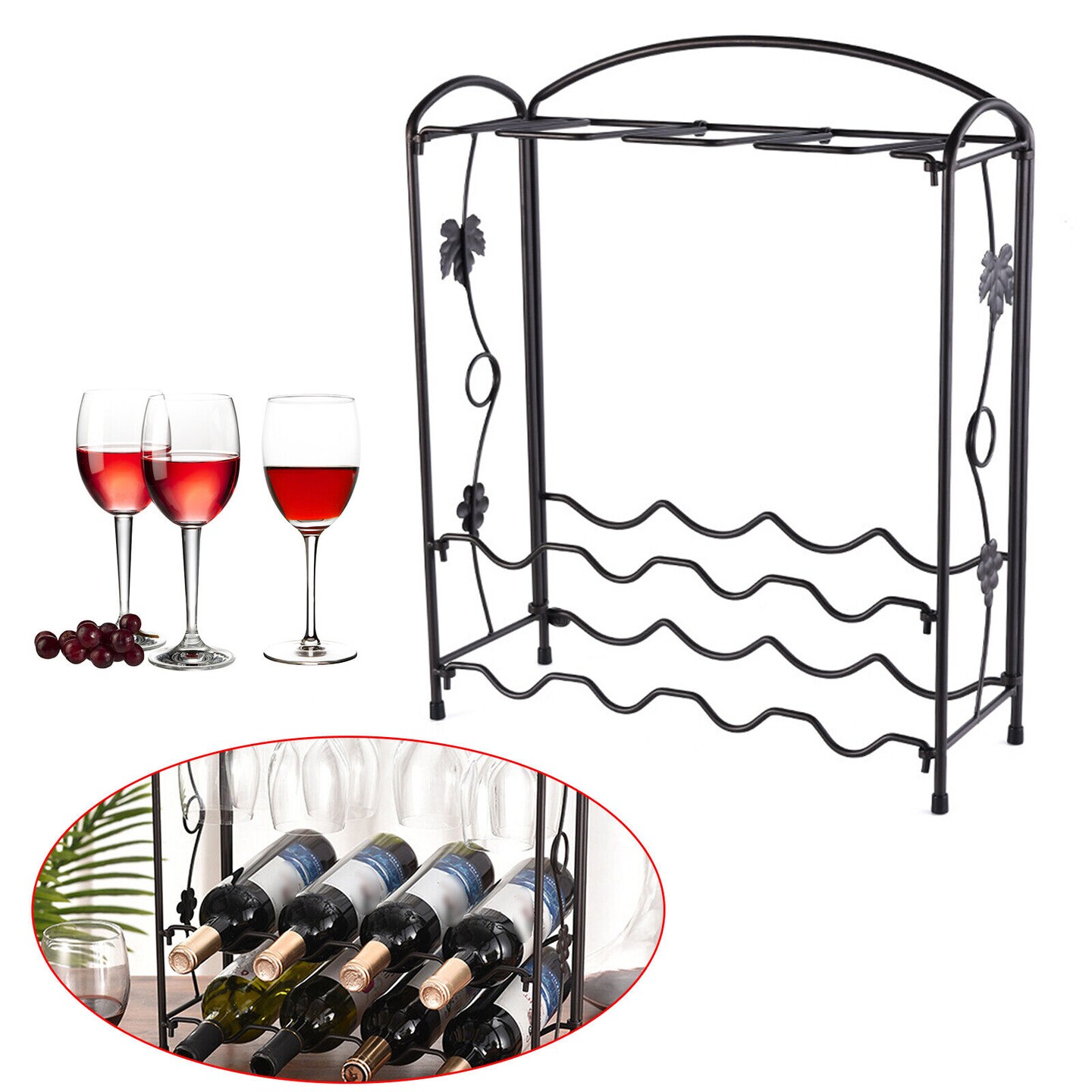Kitcheniva Countertop Metal Wine Rack and Glass Holder