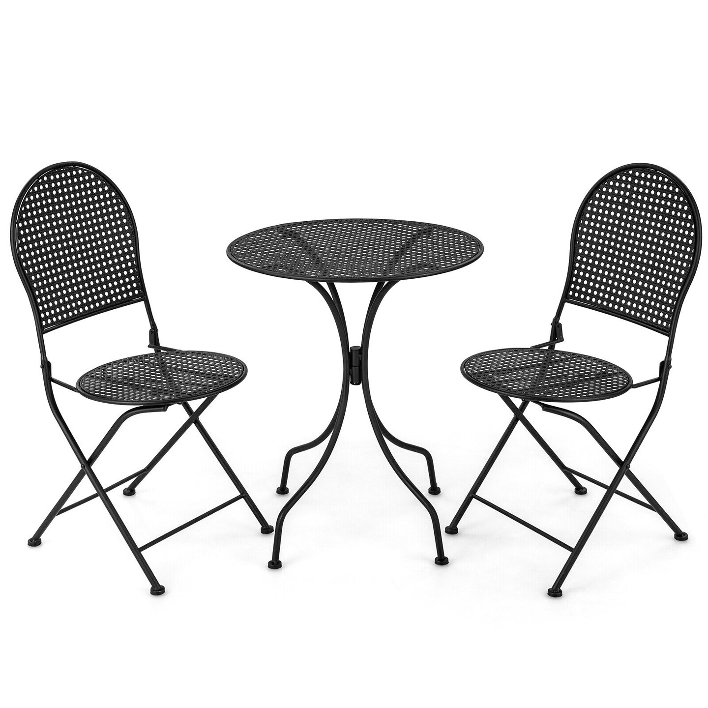 Compact Patio Bistro Set 3-Piece Foldable Metal Table Chairs Black