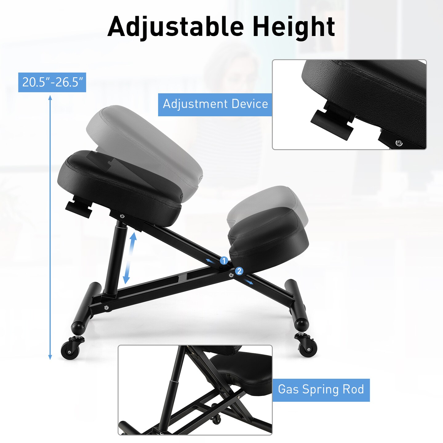 Adjustable Ergonomic Kneeling Chair with Upgraded Gas Spring Rod and Thick Foam Cushions