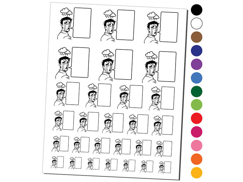 Sad Crying Manga Man with Empty Speech Bubble Temporary Tattoo Water Resistant Fake Body Art Set Collection
