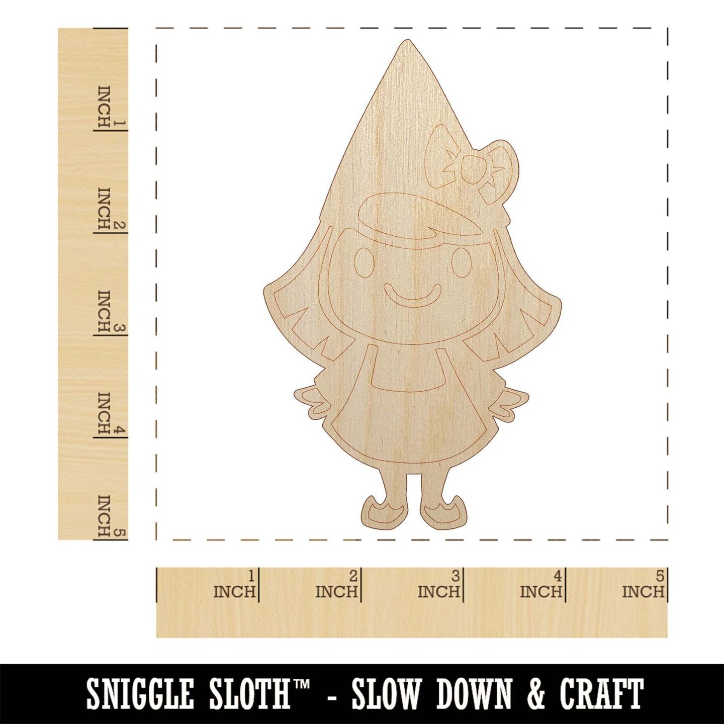 Cute Little Lady Gnome Unfinished Wood Shape Piece Cutout for DIY Craft Projects