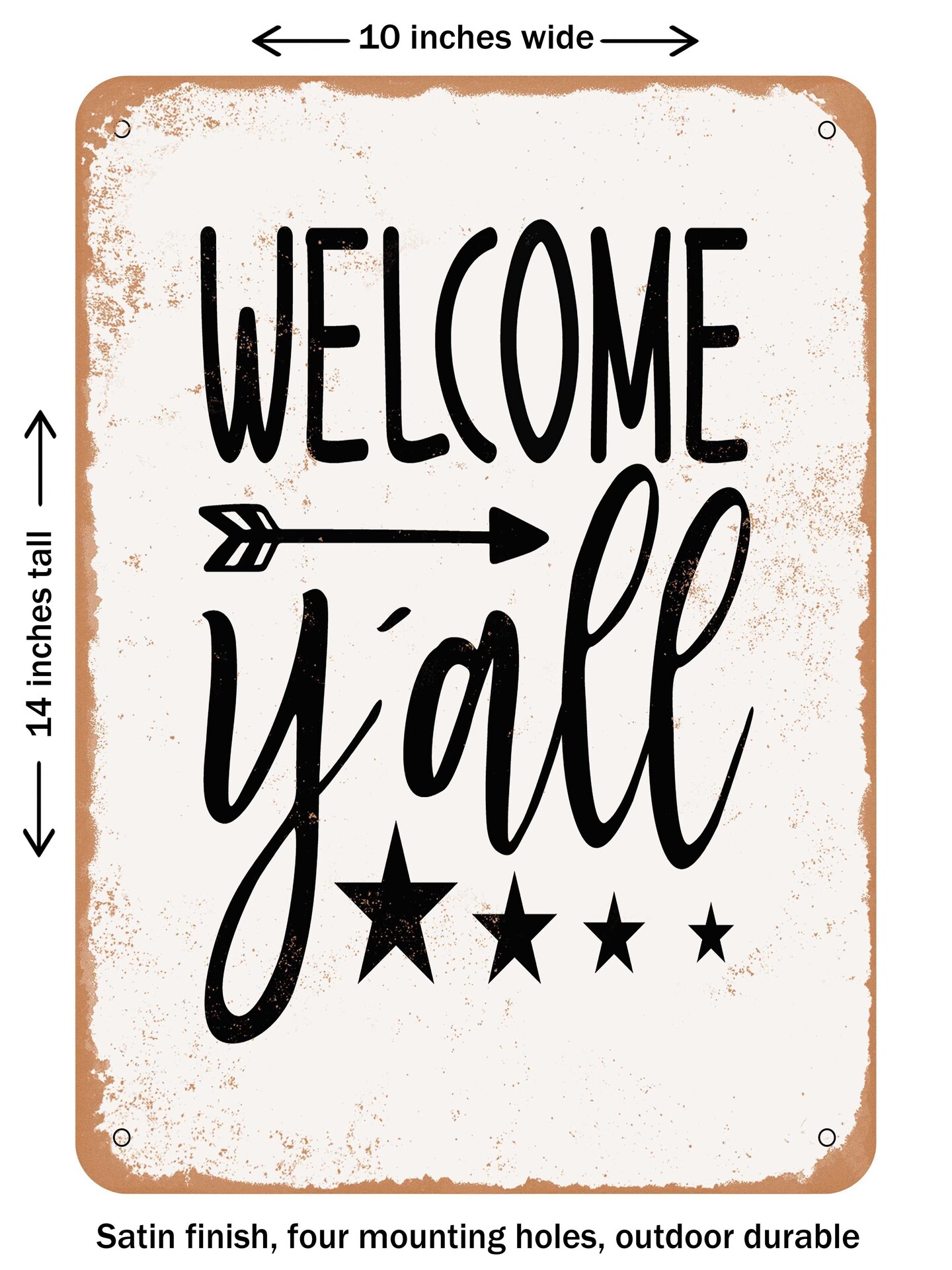 DECORATIVE METAL SIGN - Welcome Y'all - 2 - Vintage Rusty Look