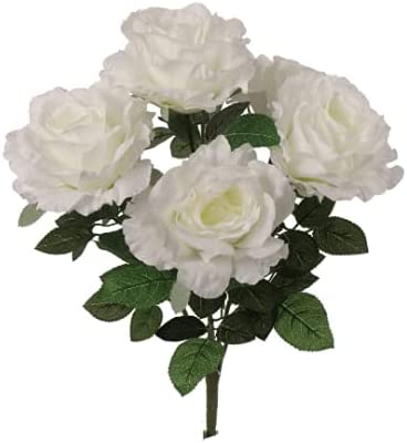 Classic 20&#x22;x13&#x22; White Silk Rose Bush - Elegant Artificial Flowers Home Decor, Floral Home by Artificial Flowers