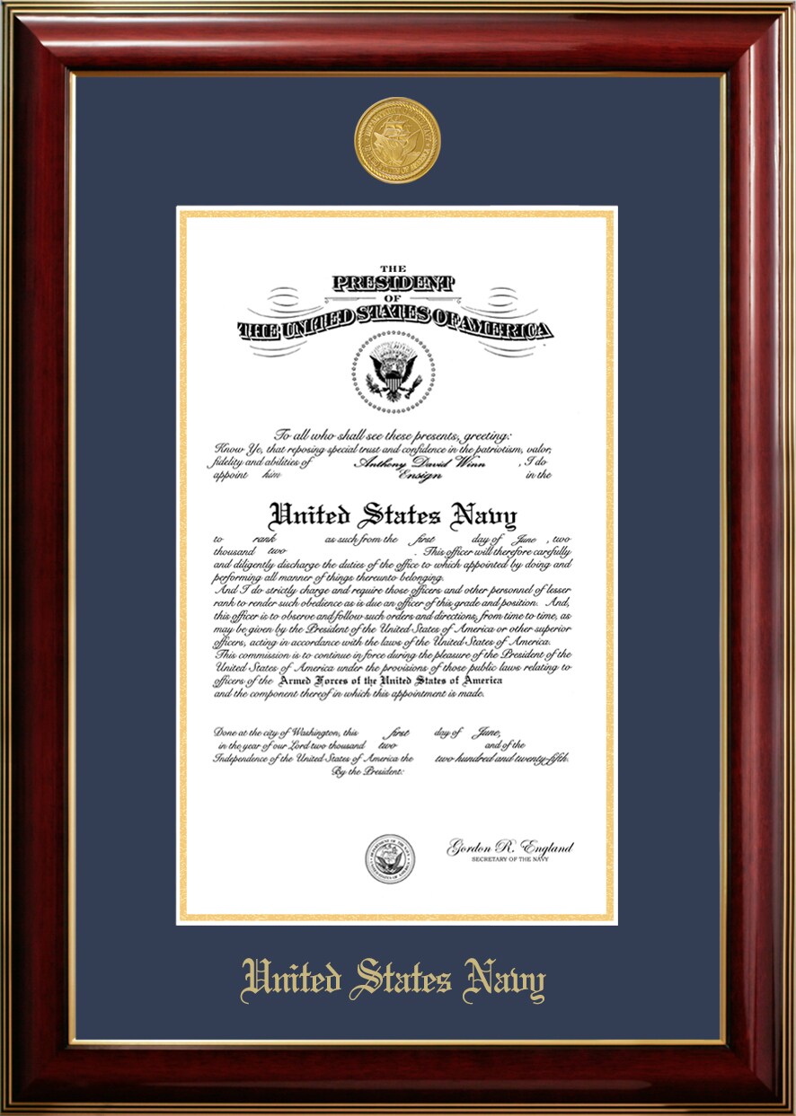 Patriot Frames Navy 10x14 Certificate Classic Mahogany Frame with Gold Medallion