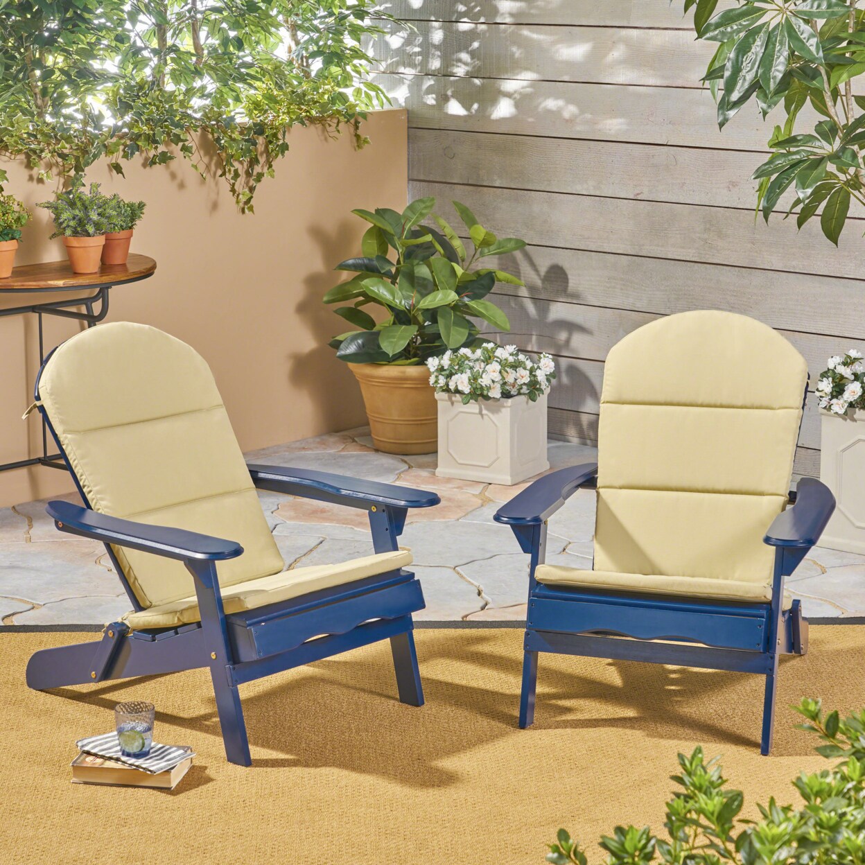 GDFStudio Ocean Outdoor Acacia Wood Adirondack Chairs with Cushions (Set of 2)