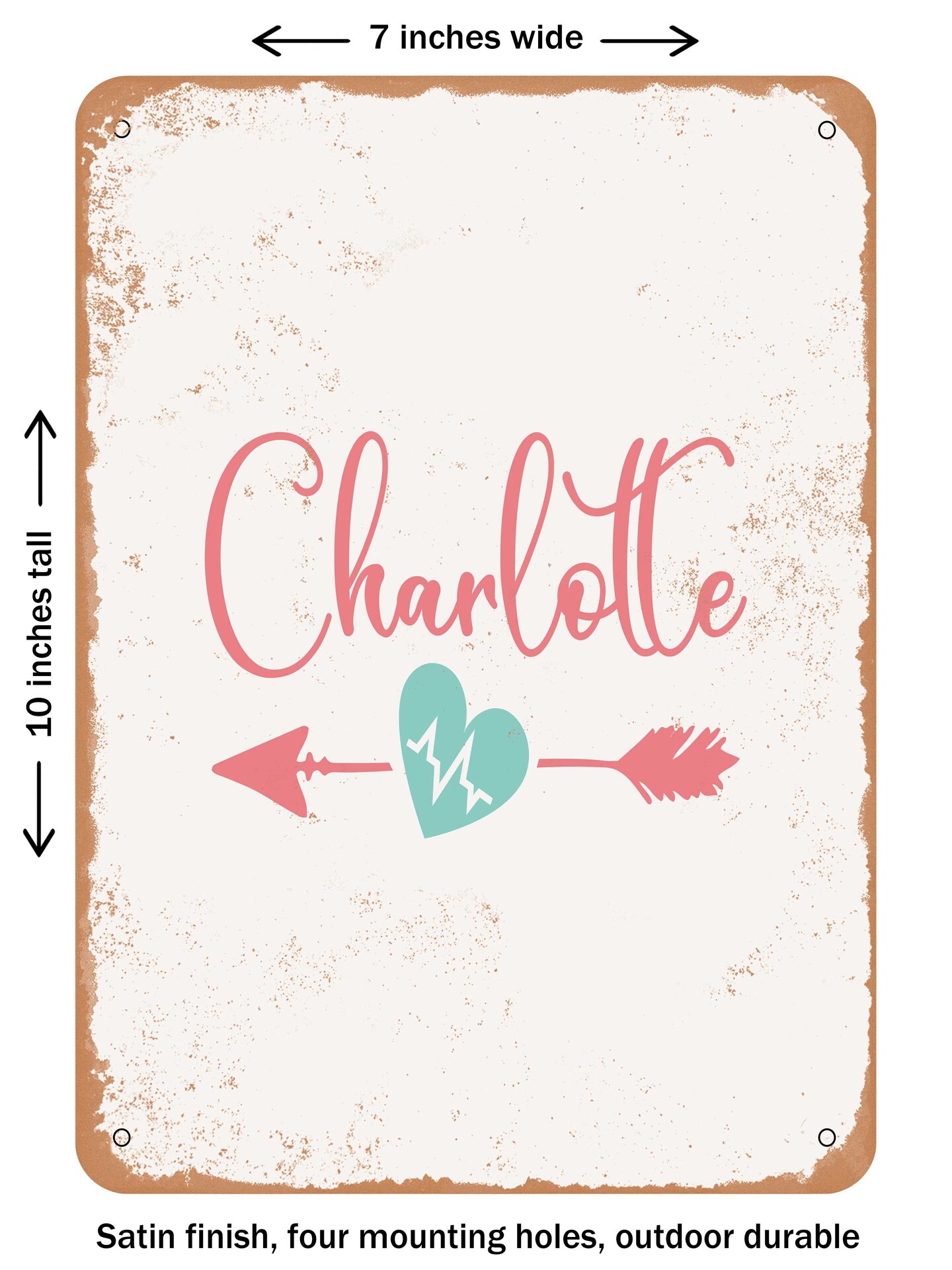 DECORATIVE METAL SIGN - Charlotte  - Vintage Rusty Look