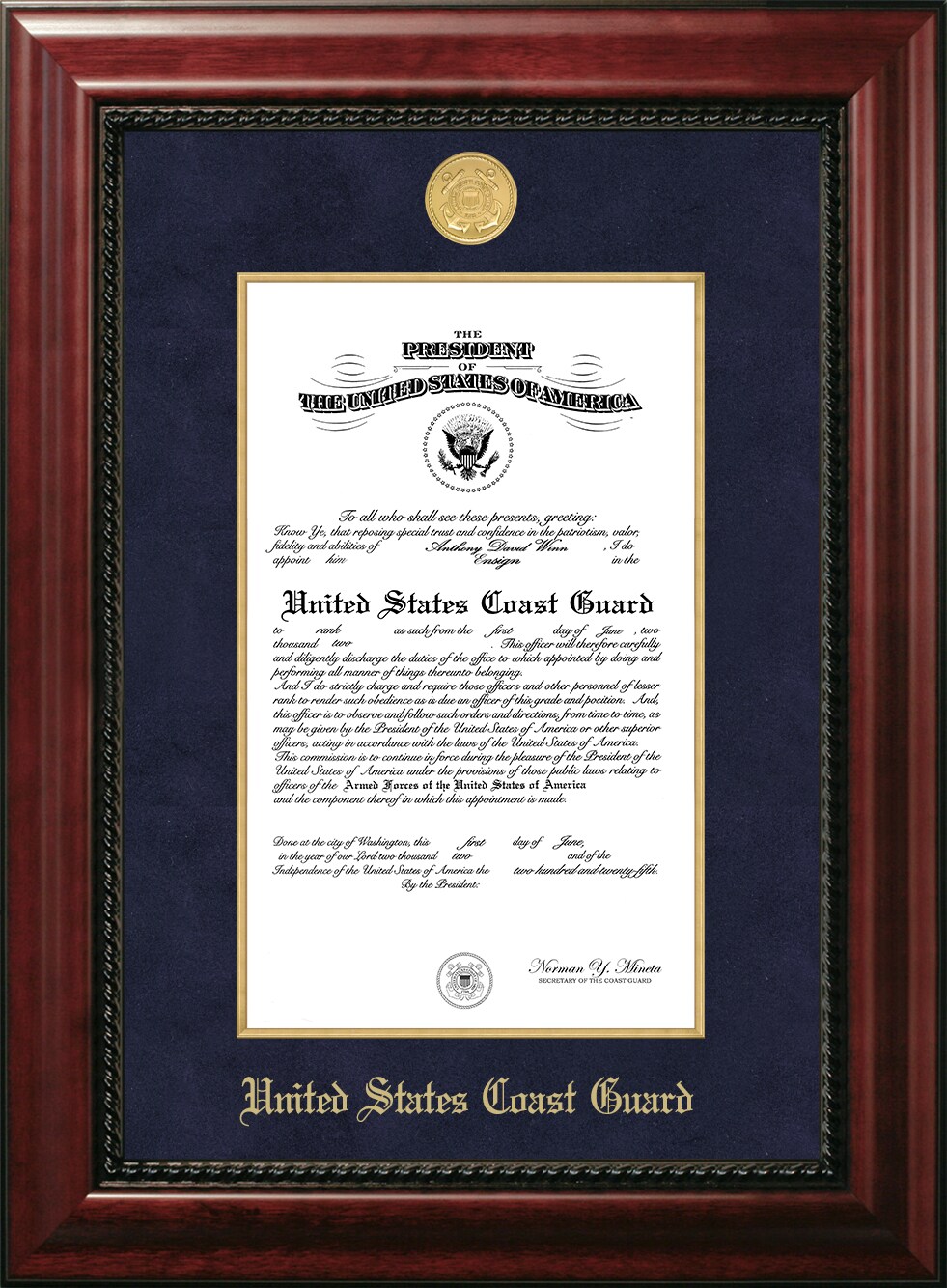Patriot Frames Coast Guard 10x14 Certificate Executive Frame with Gold Medallion with Gold Filet