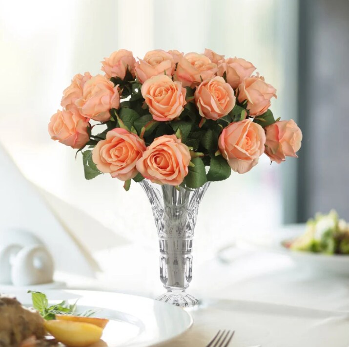 Rose Revival: 20" Silk Apricot Rose Bud Stem - 12 Piece Set - Perfect for Spring and Summer Celebrations and Festivals