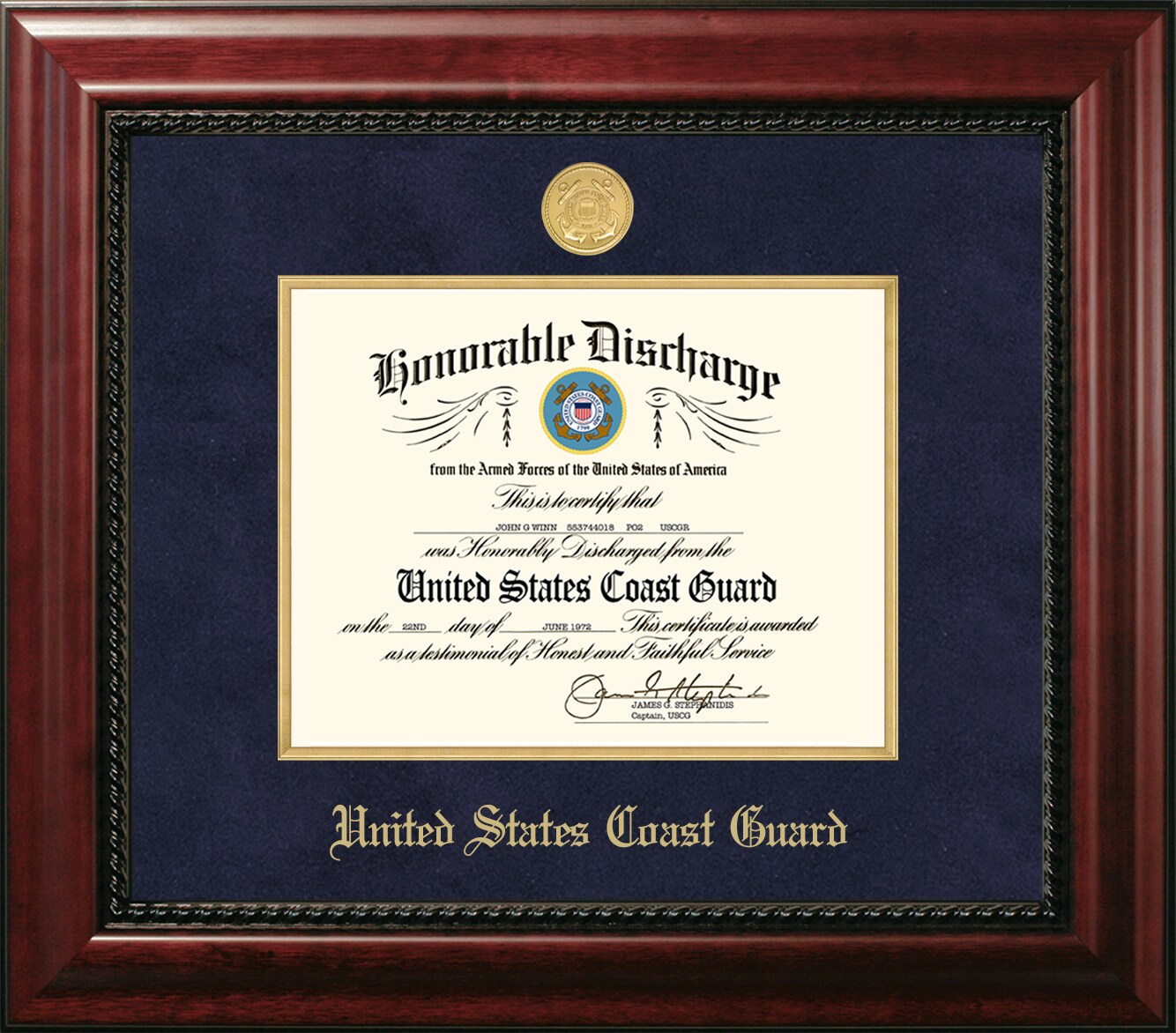 Patriot Frames Coast Guard 8.5x11 Discharge Executive Frame with Gold Medallion and gold Filet