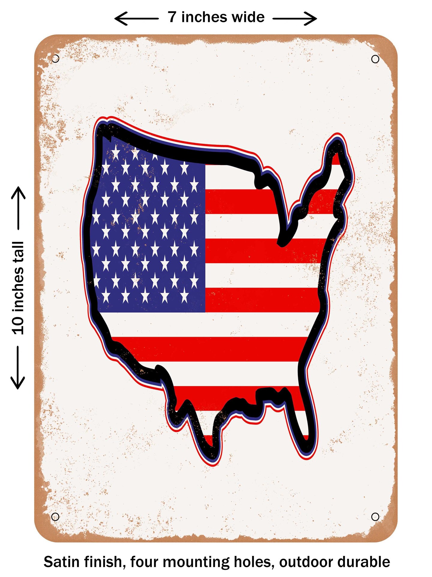 DECORATIVE METAL SIGN - d USA Map American Flag - Vintage Rusty Look