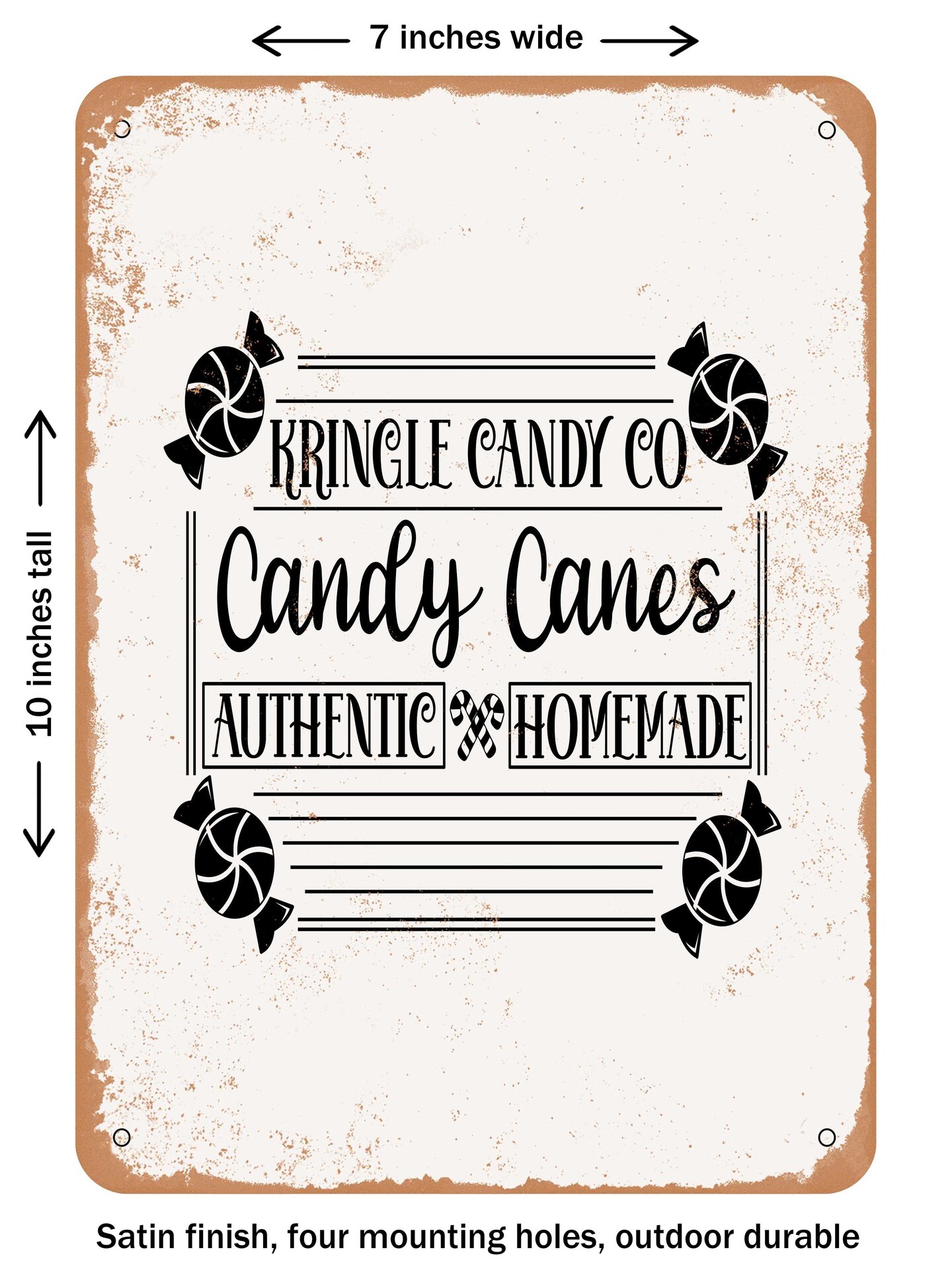DECORATIVE METAL SIGN - Kringle Candy Co Candy Canes Authentic Homemade  - Vintage Rusty Look