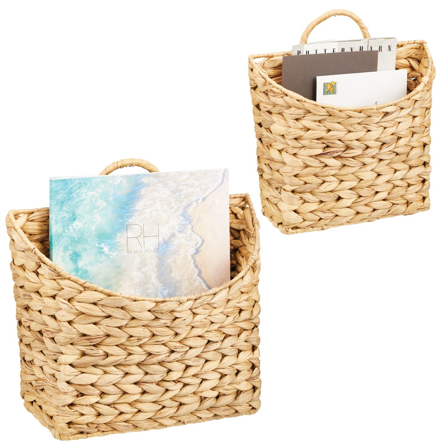 mDesign Woven Water Hyacinth Hanging Wall Storage Basket - Set of 2 -Natural/Tan