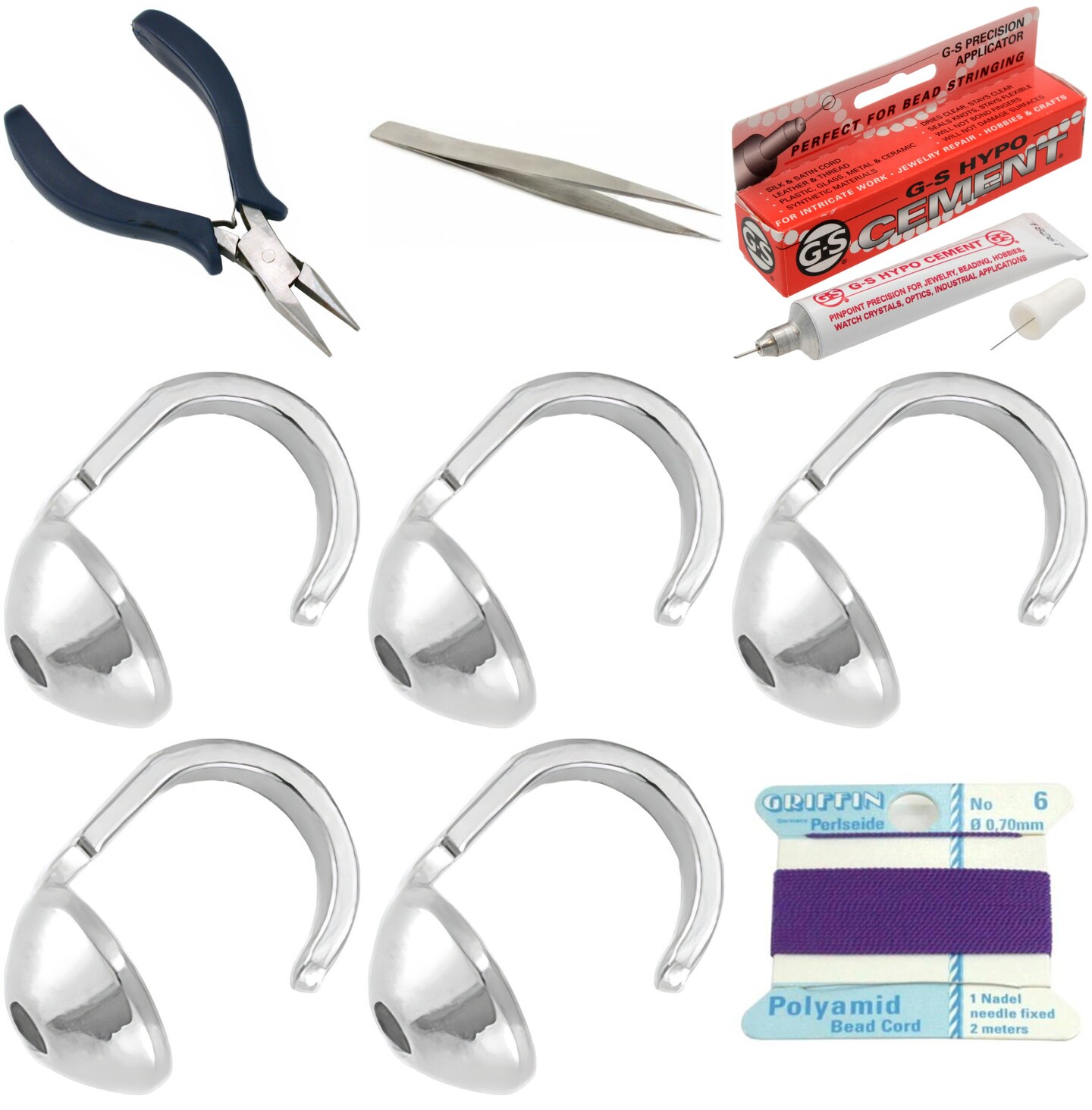 Bead Tip Kit - Pliers, Tweezers, Cement, 5 Bead Tips & Amethyst Bead Cord  #6