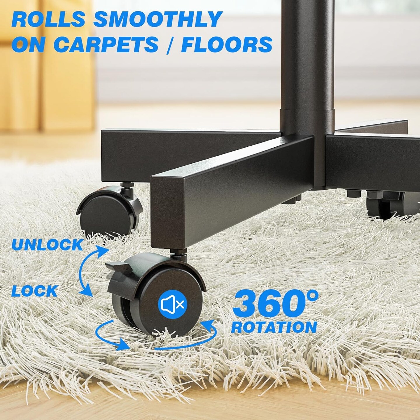 Mobile TV Cart for 23-60 Inch LCD LED Flat Panel Curved Screen TVs up to 88 lbs, Height Adjustable Shelf Rolling Floor Stand with Wheels as a Movable Portable Stand, Max VESA 400x400mm