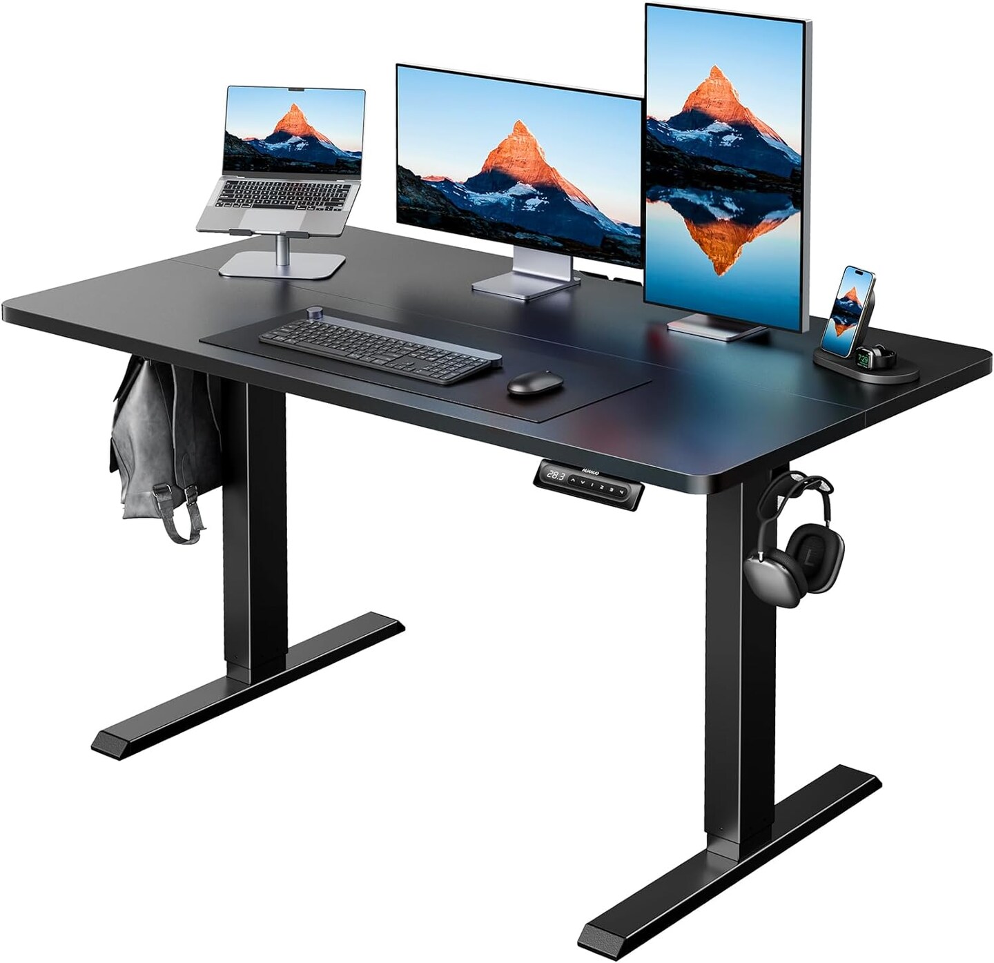 48&#x22; x 24&#x22; Electric Standing Desk Adjustable Height, 4 Memory Height Settings, Headphone Hook, Cable Manager, Sit Stand Up Desk for Home Office &#x26; Computer Workstation, Black