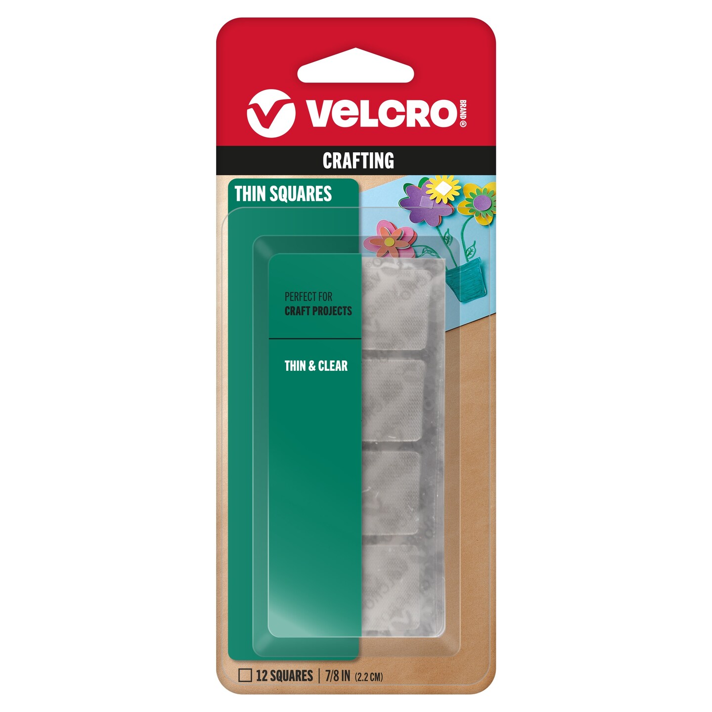 VELCRO(R) Brand Thin Fasteners Squares .875&#x22; 12/Pkg-Clear
