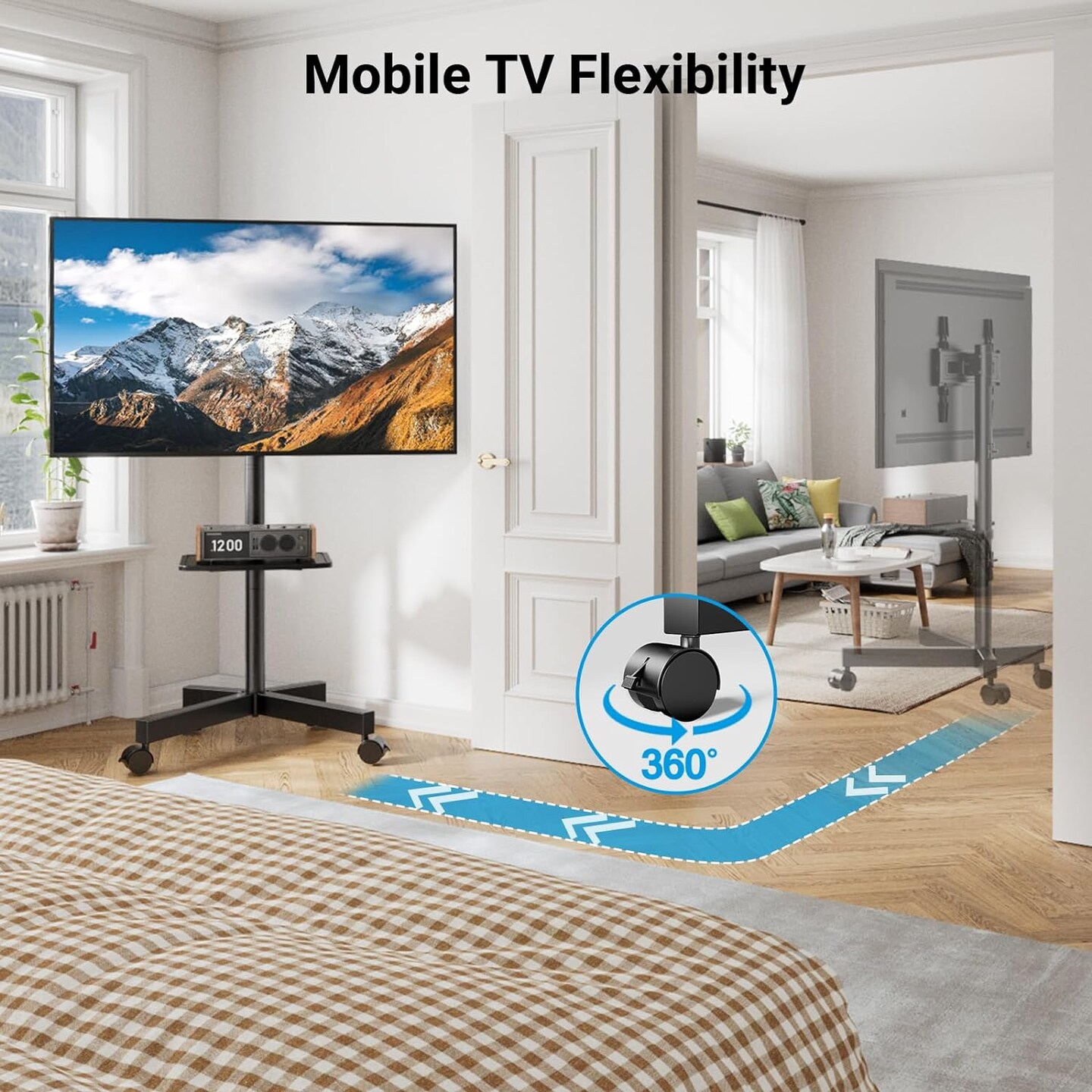 Mobile TV Stand for 23-60 Inch LCD LED Flat/Curved Panel Screen TVs, Tilt TV Cart Holds up to 88Lbs Portable Stand with Laptop Shelf Rolling Floor Max VESA 400x400mm