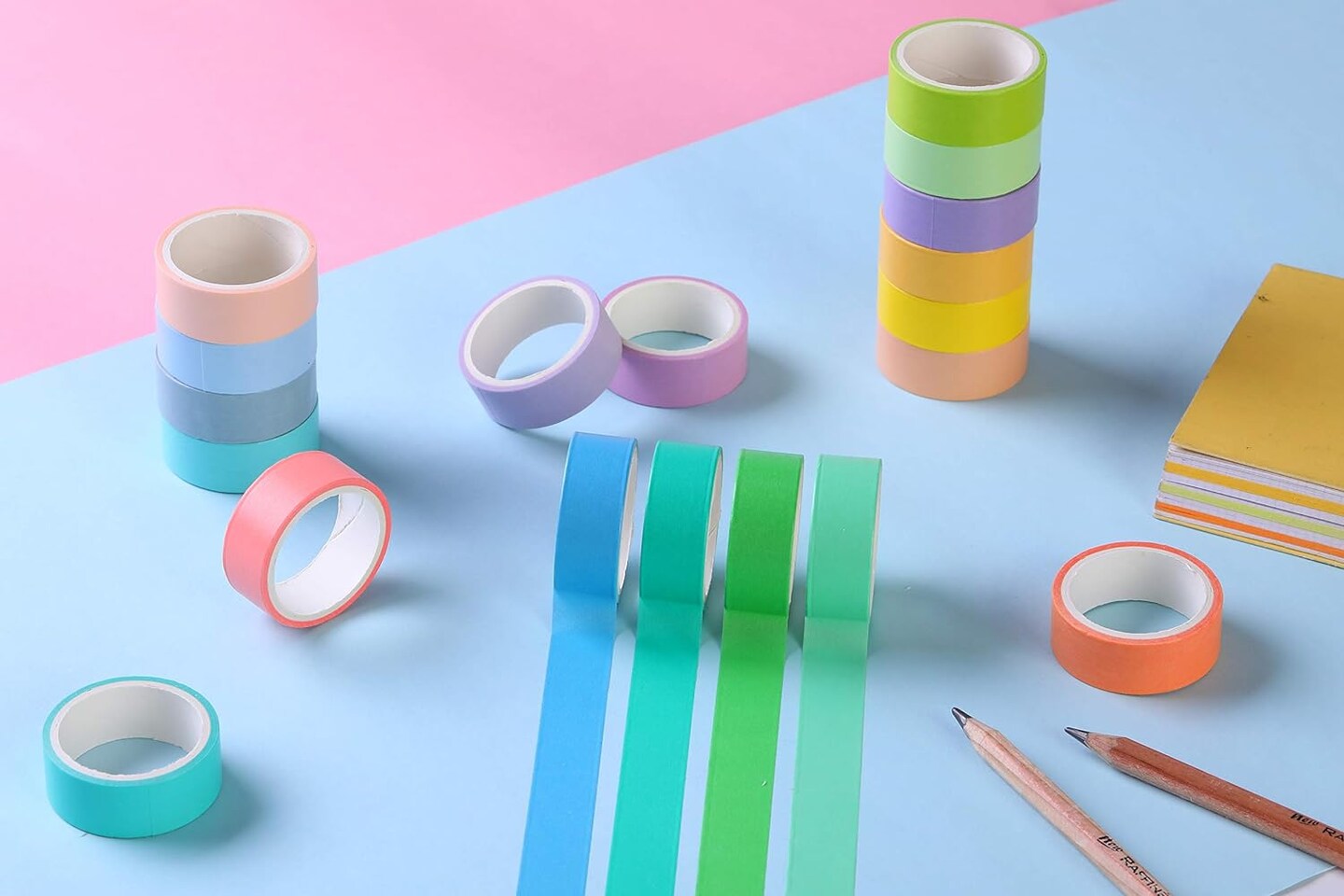 30 Rolls Washi Masking Tape Set, 15mm Wide Colorful Rainbow, Decorative Writable Craft Tape for DIY Scrapbook Designs