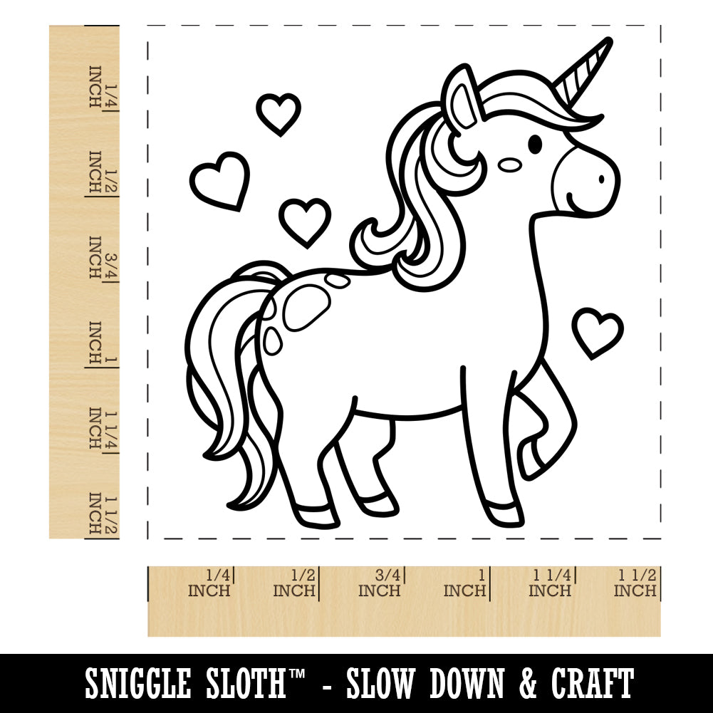 Cute Unicorn with Hearts Self-Inking Rubber Stamp Ink Stamper