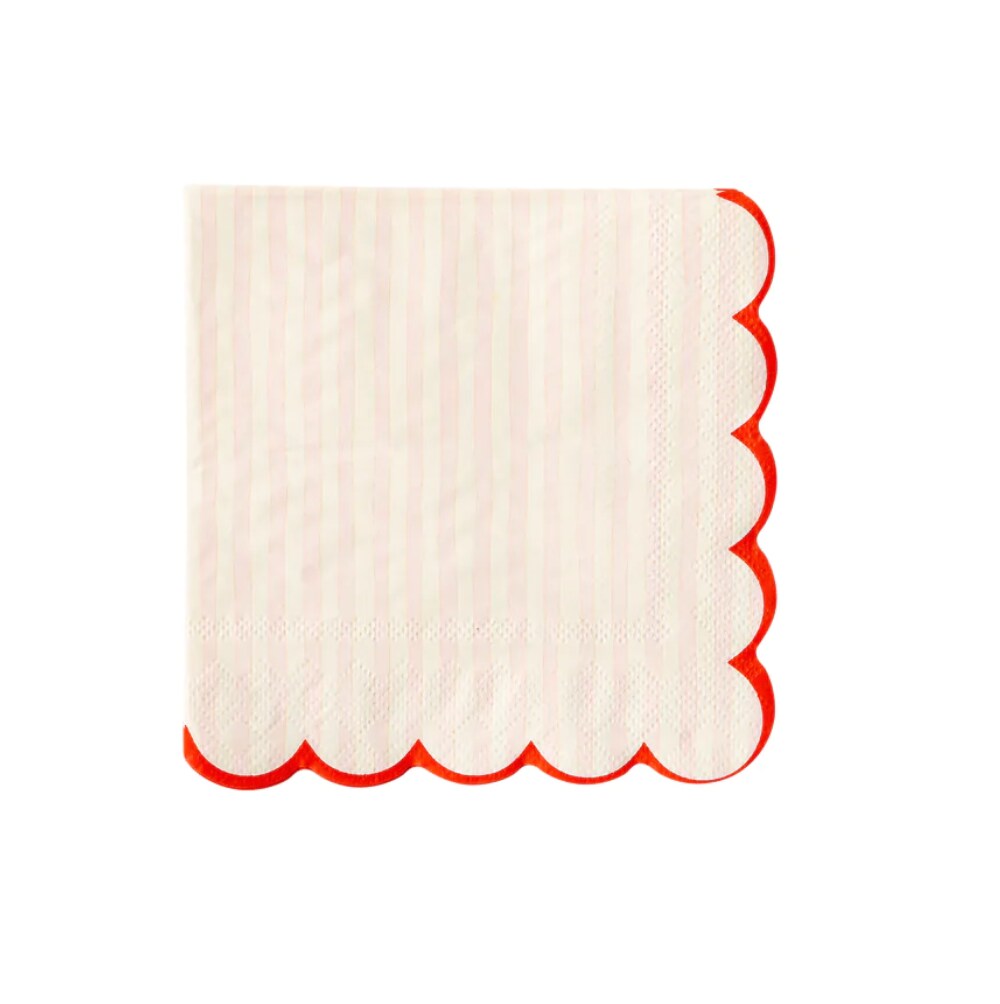 Valentine Pink Stripe Scallop Beverage Napkins – 24 Pack for Parties