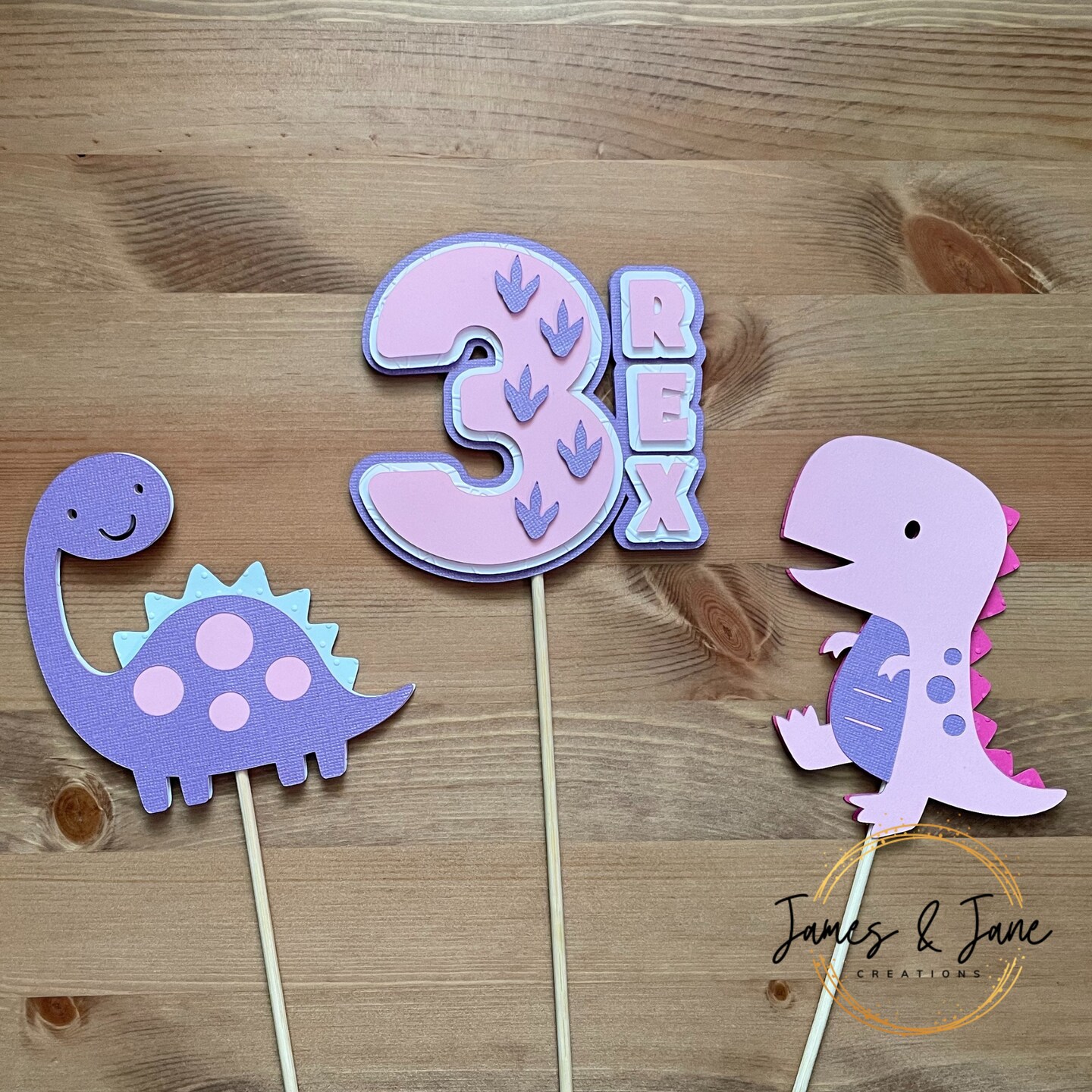 Custom Centerpiece Sticks | Set of 3 | Girl Dinosaur Birthday, Girl ...