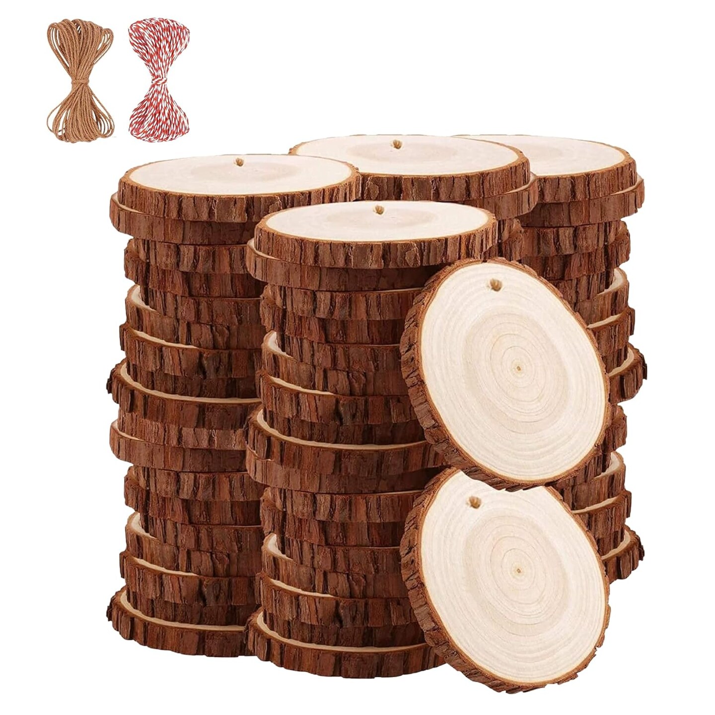 Natural Wood Slices 50 Pcs 2.4-2.8 inches Craft Unfinished Wood kit Predrilled with Hole Wooden Circles for DIY Crafts Wedding Decorations Christmas Ornaments Arts Wood Slices