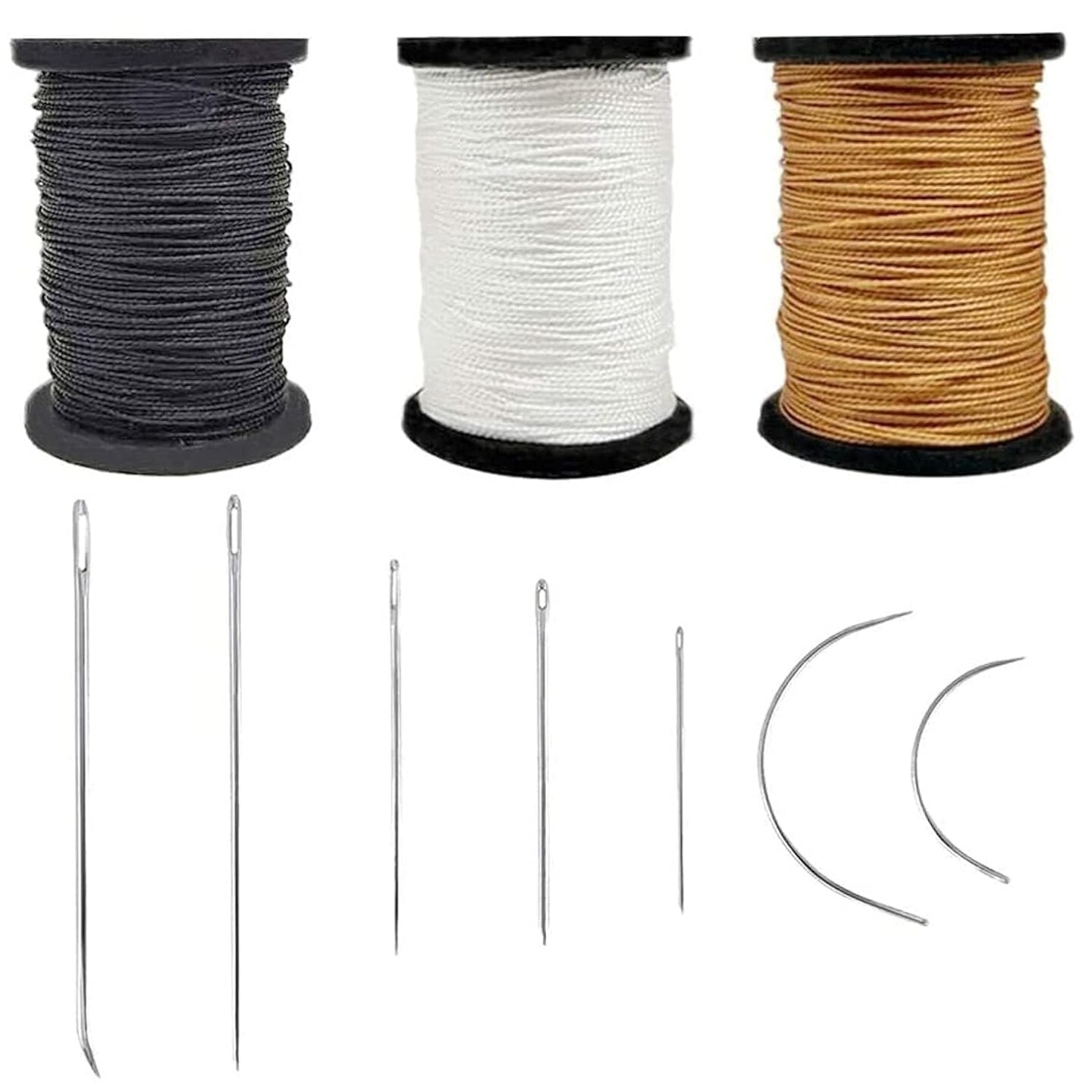 Extra Strong Upholstery Repair Sewing Thread Kit and Heavy Duty Household Hand Needles, Including 7 Styles of Leather Canvas Sewing Needles and 3 Rolls Nylon Thread (70 Yard Per Roll), 3 Colors