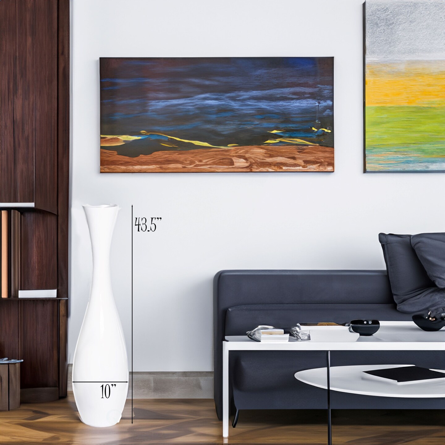 43 Inch Tall White Modern Fiberglass Narrow Trumpet Floor Vase - Contemporary Home Decor Accent Piece for Living Room, Entryway, or Any Room - Sleek Statement Piece for Modern Interior Styling