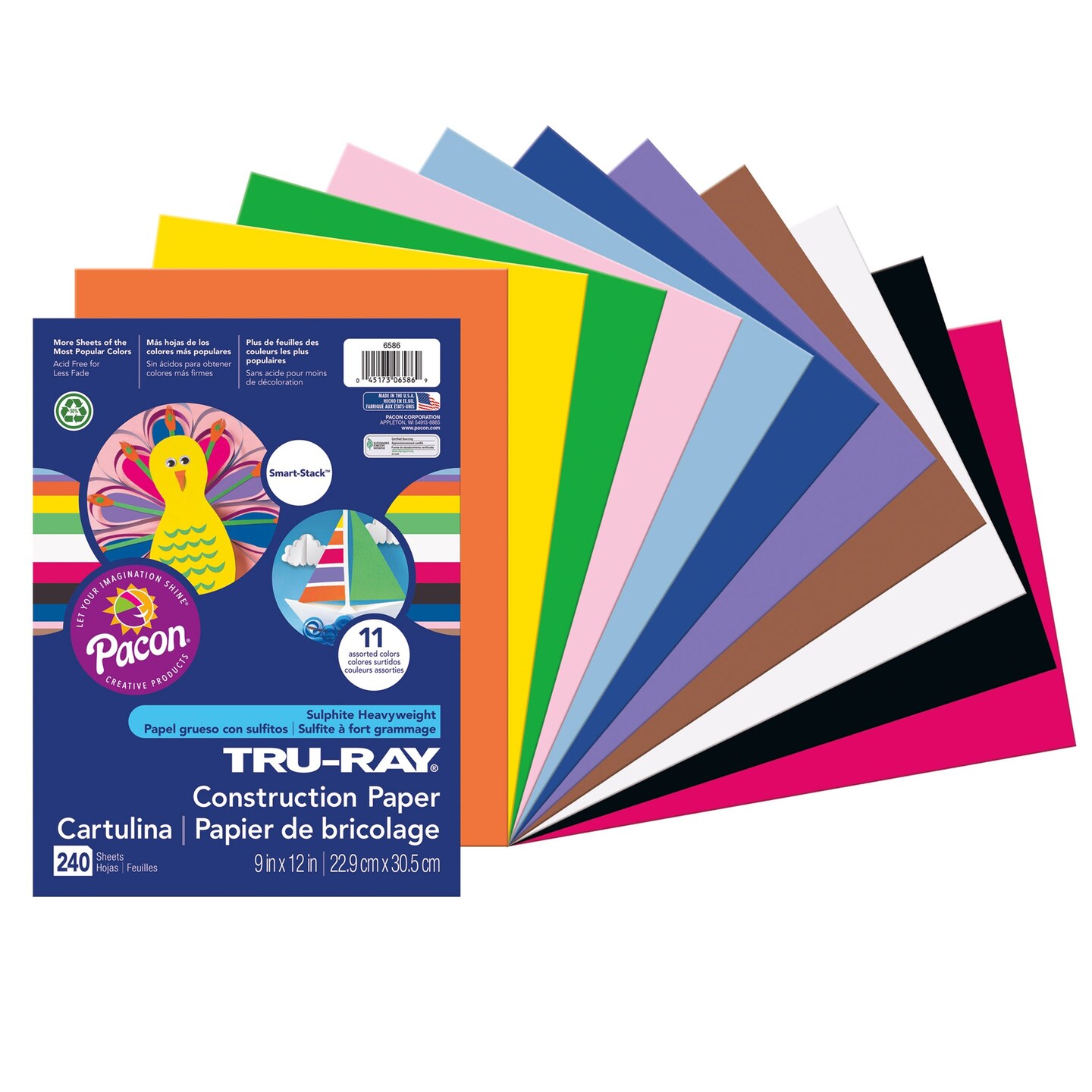 Construction Paper Smart-Stack&#x2122;, 11 Assorted Colors, 9&#x22; x 12&#x22;, 240 Sheets