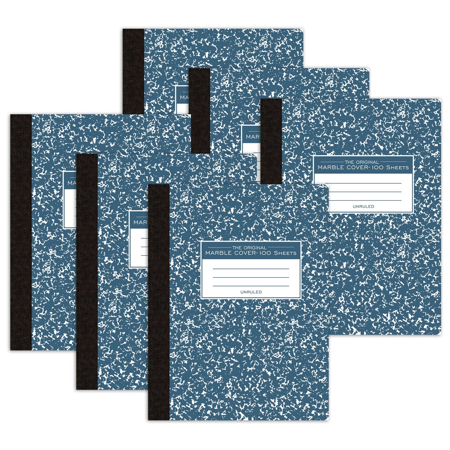 Composition Book, Unruled, 100 Sheets, 9.75&#x22; x 7.5&#x22;, Blue Marble, Pack of 6