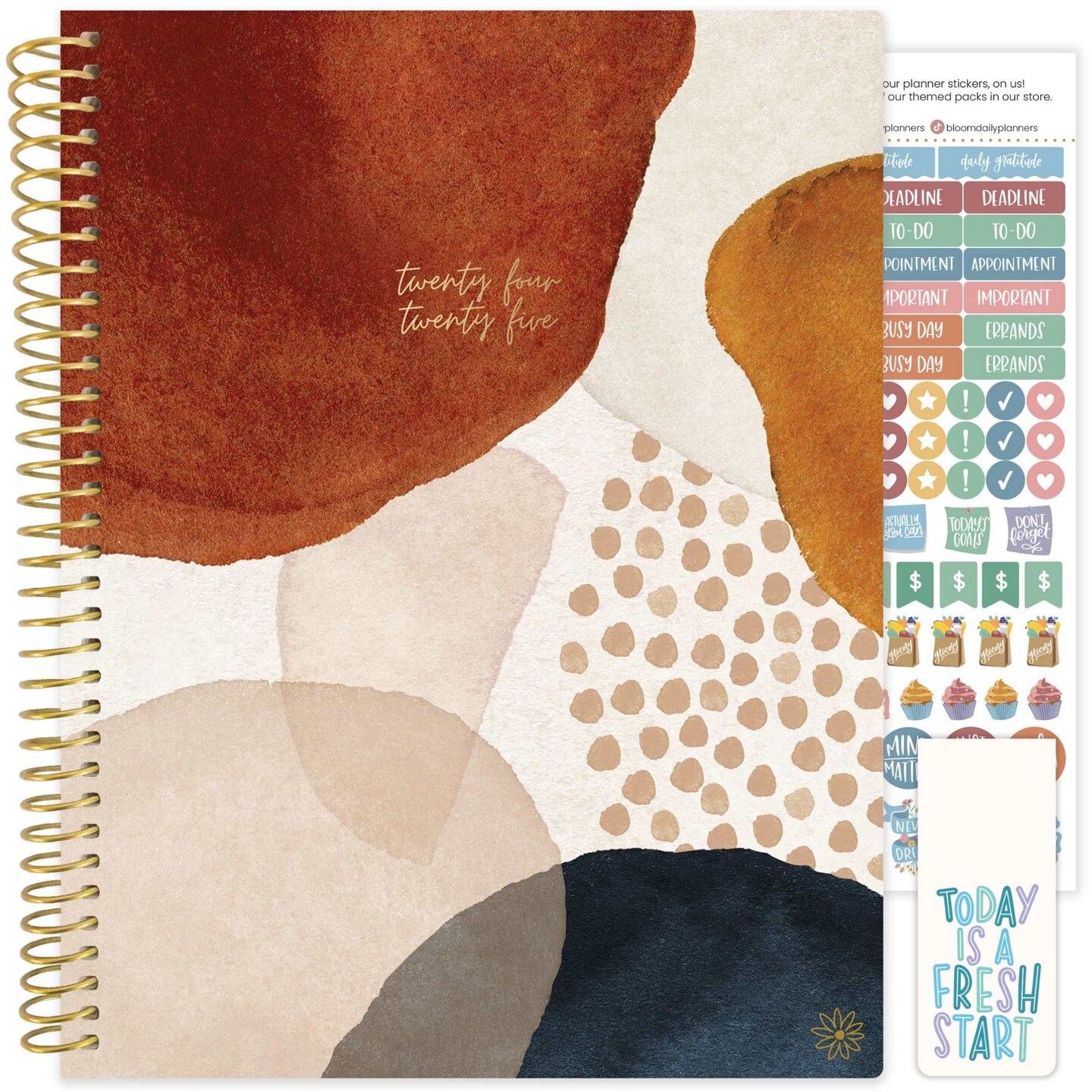 bloom daily planners 2024-25 Soft Cover Planner, 8.5&#x22; x 11&#x22;, Earthy Abstract, Blue