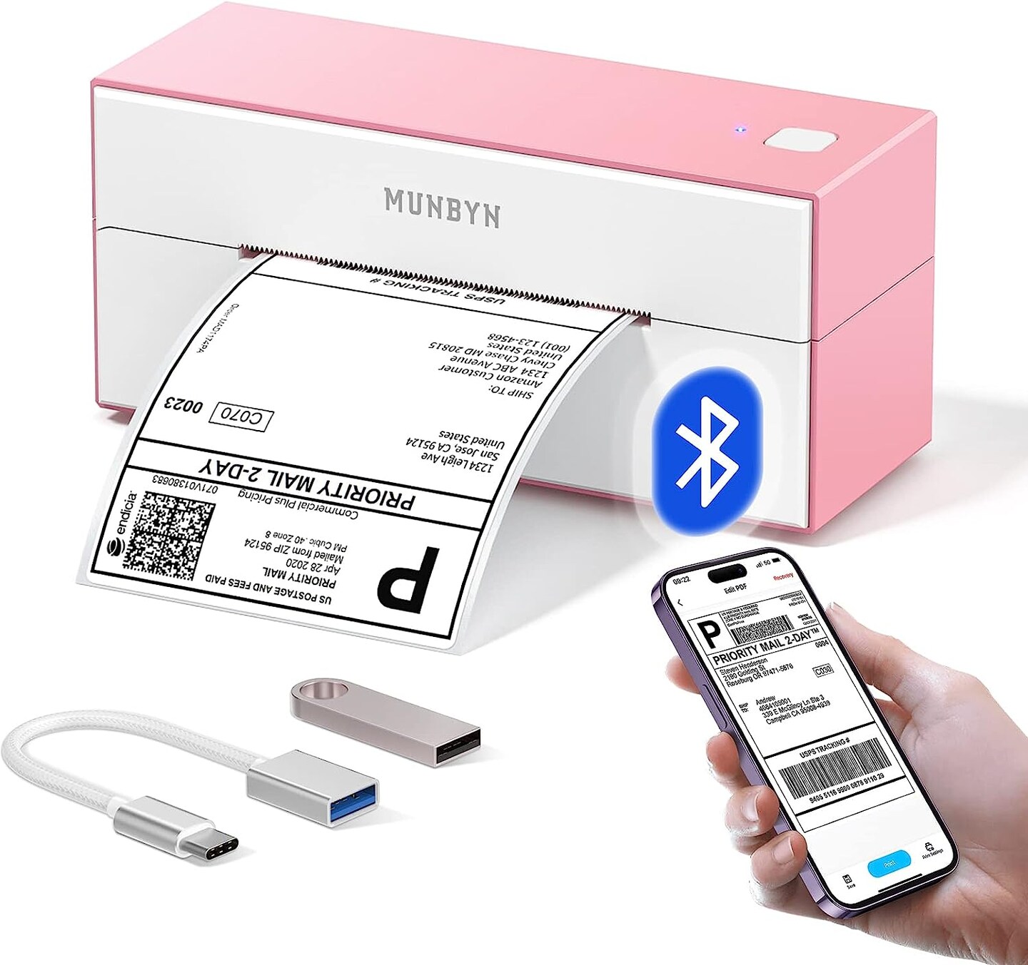 MUNBYN® Bluetooth Thermal Label Printer | 4x6 Shipping Label Printer for Shipping Packages