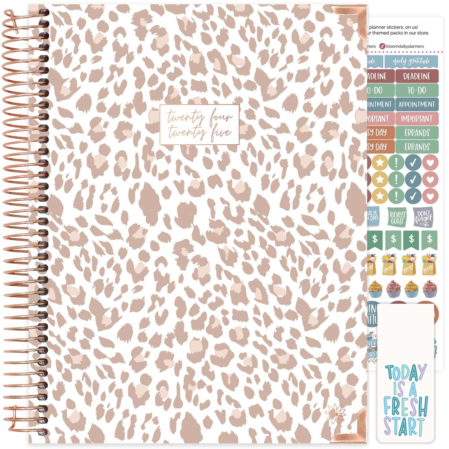 bloom daily planners 2024-25 Hard Cover Planner, 8.5&#x22; x 11&#x22;, Tan Leopard