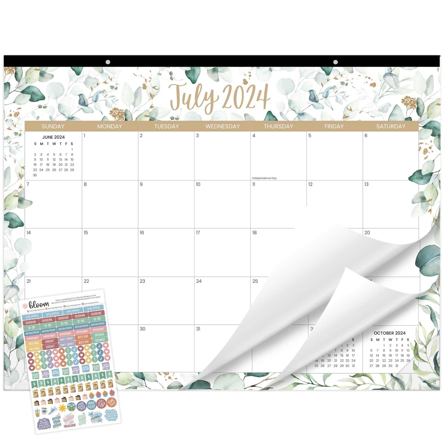 bloom daily planners 2024-25 Desk &#x26; Wall Calendar, 16&#x22; x 21&#x22;, Greenery