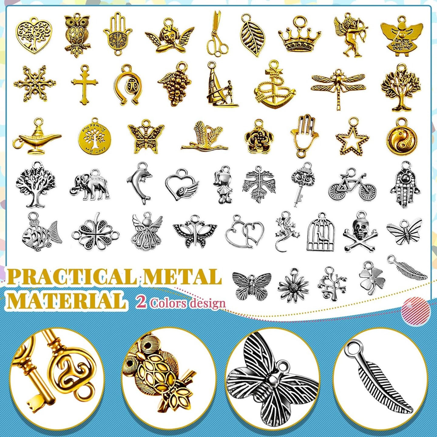 300 Pieces Vintage Charms Bulk Lots Mixed Antique Tibetan Silver &#x26; Gold Alloy Pendants Charms DIY for Necklace Bracelet Jewelry Making and Crafting supplies