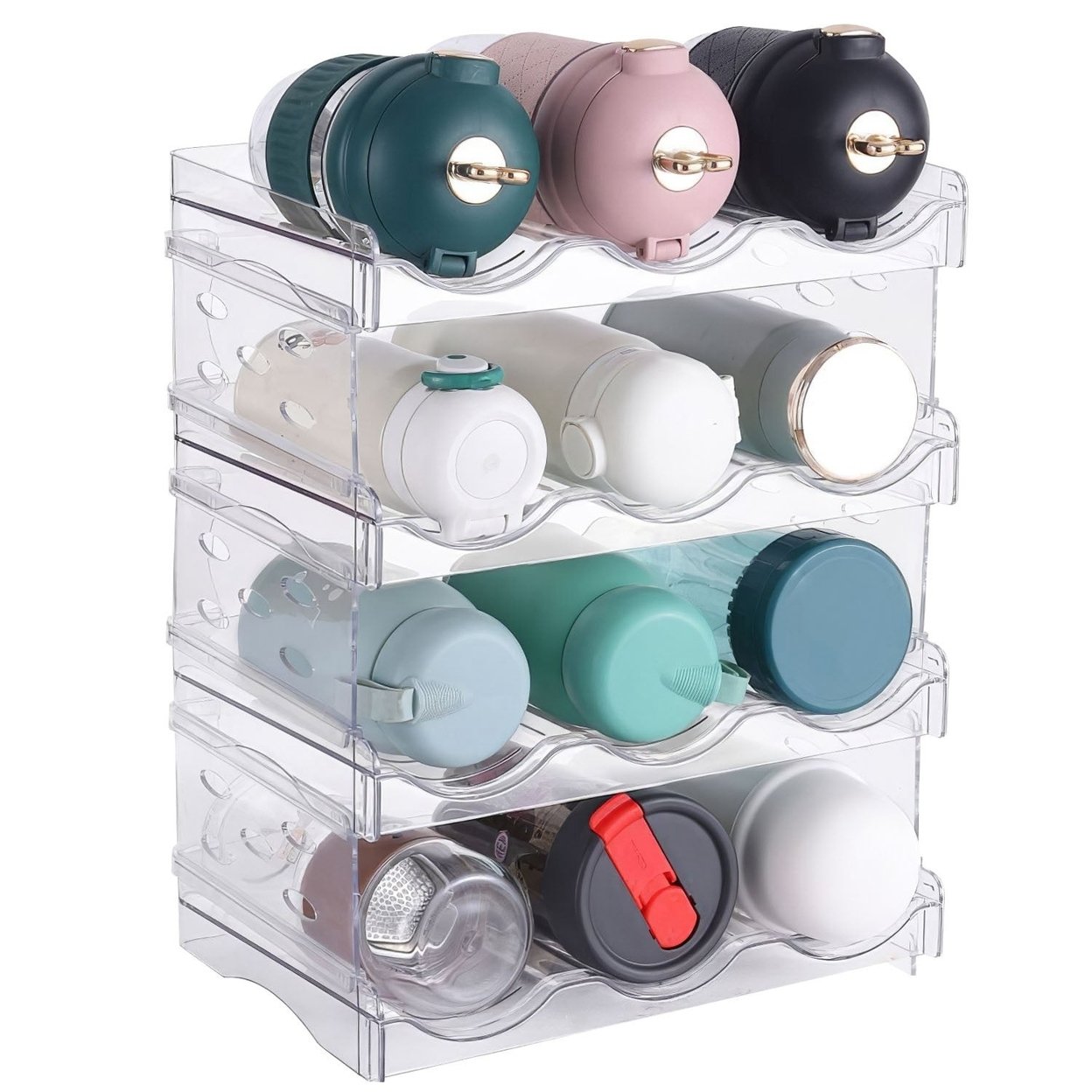 4 Tier Bottle Storage Holder 12 Bottles Transparent Stackable Bottle Organizer Standing Drink Holder Shelf For Kitchen