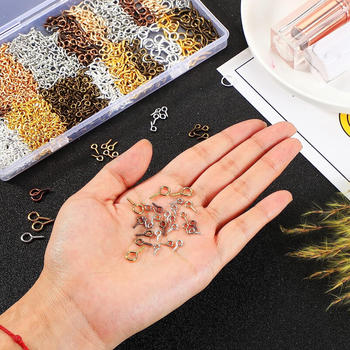1200 Pcs 3 Sizes Small Eye Screws for Jewelry Making DIY Screw Eye Pins Small Eye Hooks Jewelry