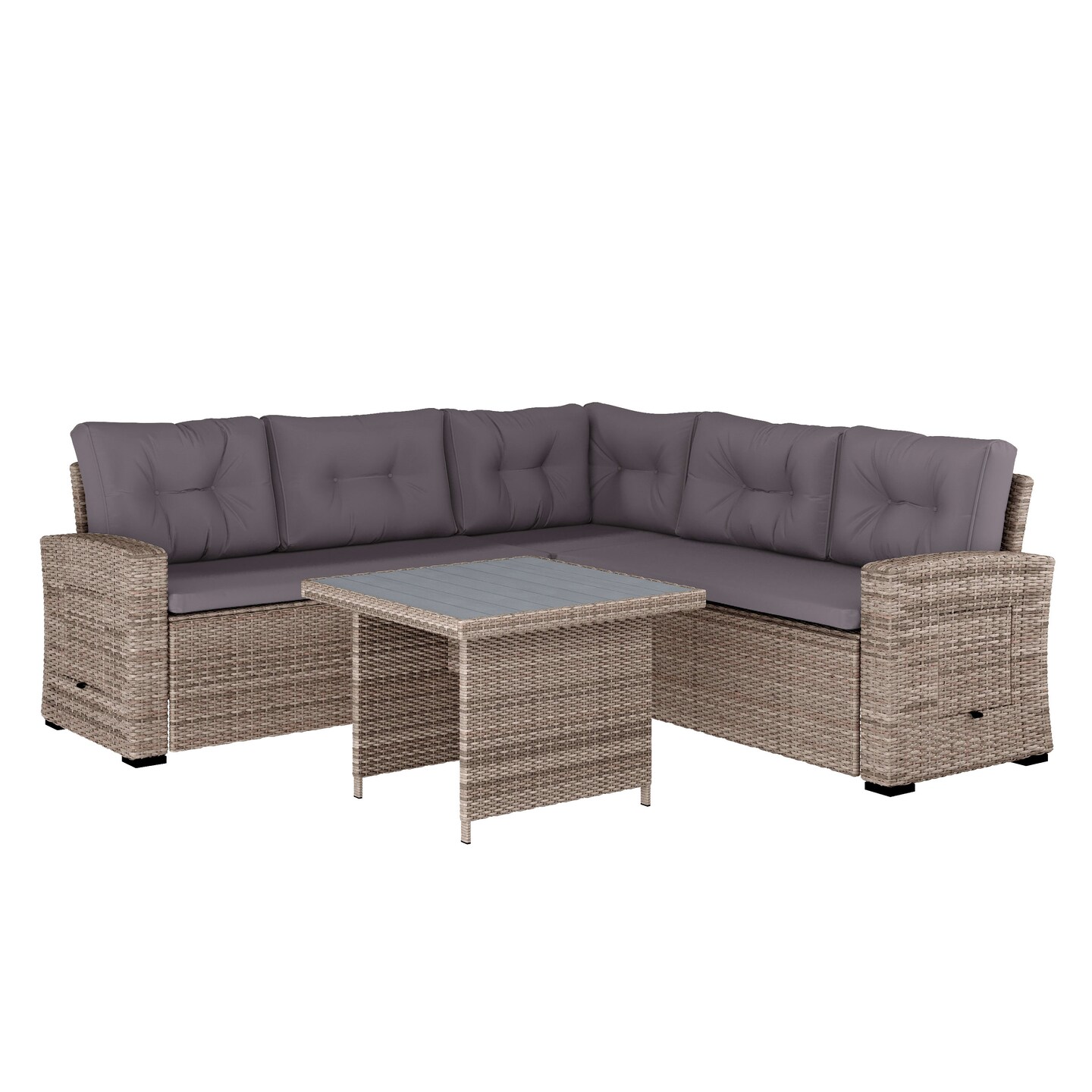 Merrick Lane Shelton Indoor/Outdoor L-Shaped Sofa/Dining Table Conversation Set with Wicker Rattan Construction and Weather-Resistant Cushions