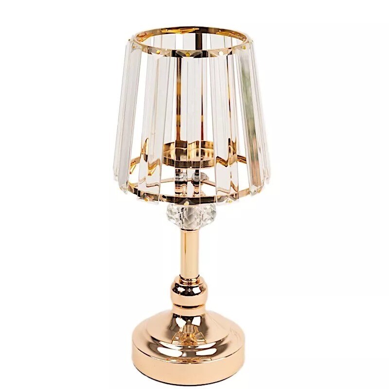 2 Gold Clear Metal Votive Candle Holders Crystal Glass Lamp Shade