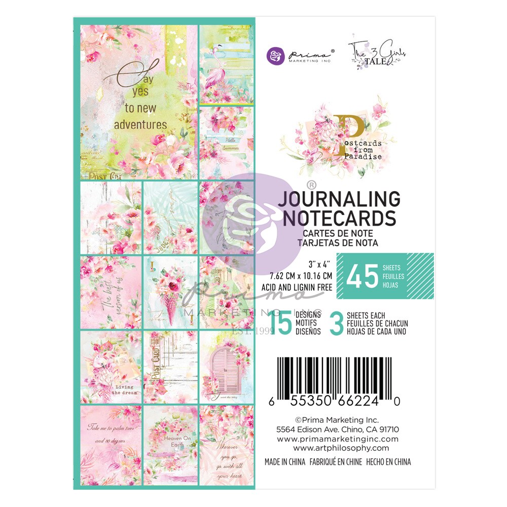 Postcards from Paradise Collection 3x4 Journaling Cards - 45 sheets - 15 designs x 3 sheets each Scrapbook Supplies Material For Craft Notebooksdecoupage Album Journals Planners Art Journaling Bullet
