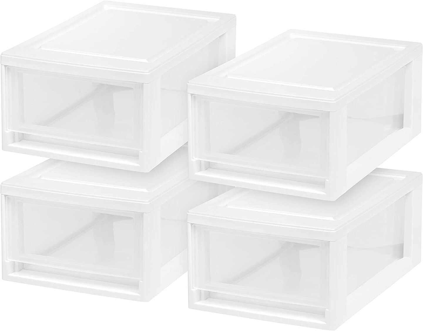 IRIS USA 4 Pack 6qt Plastic Compact Stackable Storage Drawers, Black/White