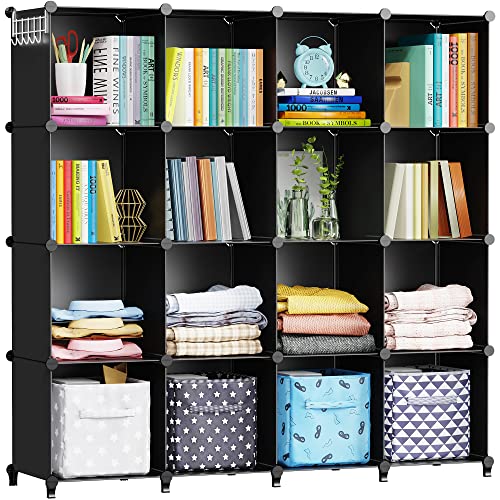 HOMIDEC Cube Storage Organizer 16-Cube Storage Shelf for Garment Racks,  Closet Organizers with Metal Hammer, Bookshelf for Kids, (48.4 L x 12.2 W x