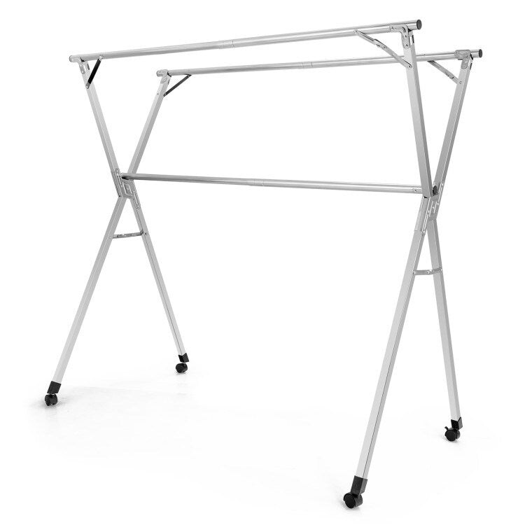 SKUSHOPS Foldable Steel Clothes Drying Rack with 4 Universal Wheels for Laundry