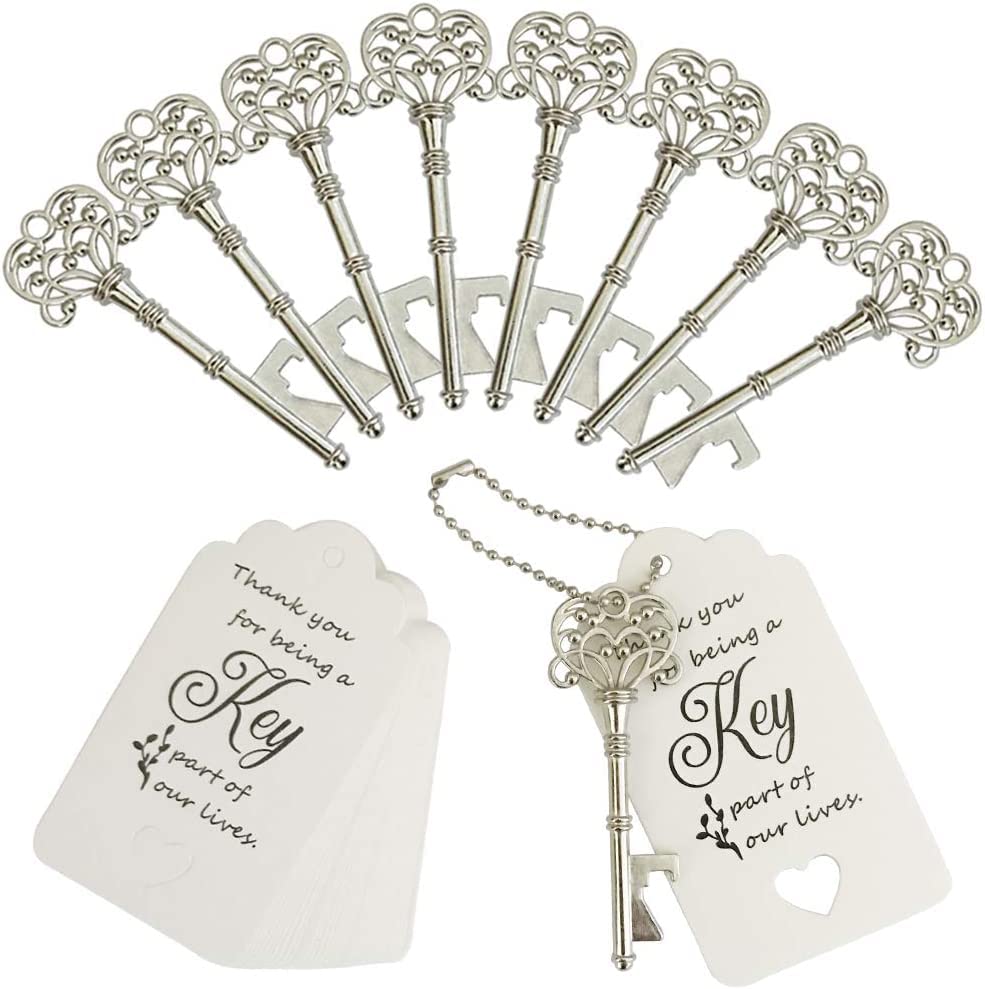 60 Pack Bottle Opener,Wedding Favors for Guest Vintage Skeleton Key Bottle Opener,Wedding Gifts Key Bottle Openers with Escort Tag Cards and Key Chains (Silver)